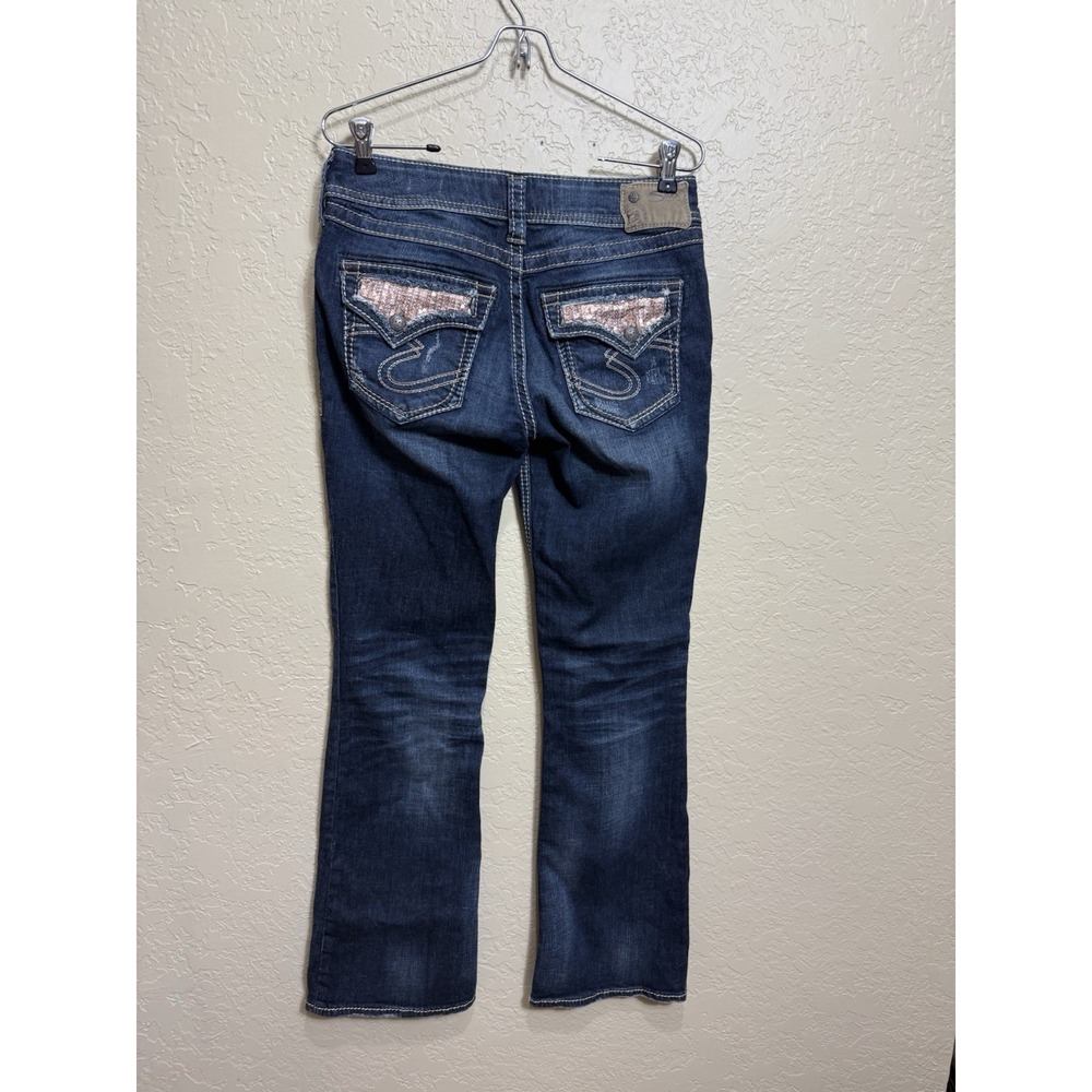 Silver Jeans Co Suki Mid Rise Bootcut Dark Wash Embellished Jeans W29 L33